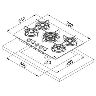 Газова варильна поверхня Franke FHCR 755 4G TC HE BK C (106.0374.283) чорне скло